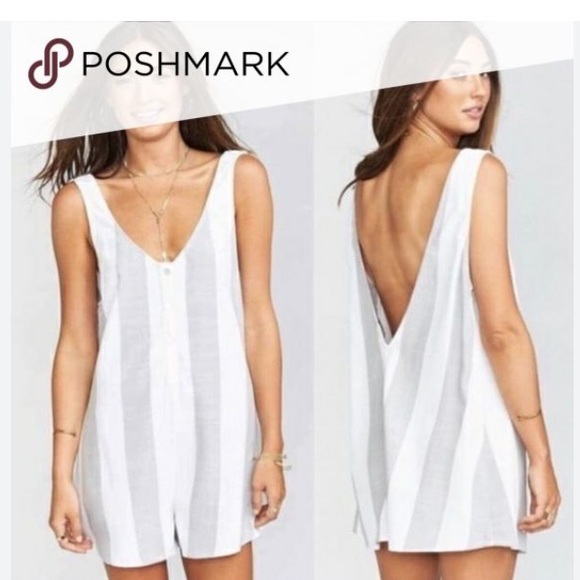 Show Me Your MuMu Pants - Show me your mumu white & grey striped romper (size small)